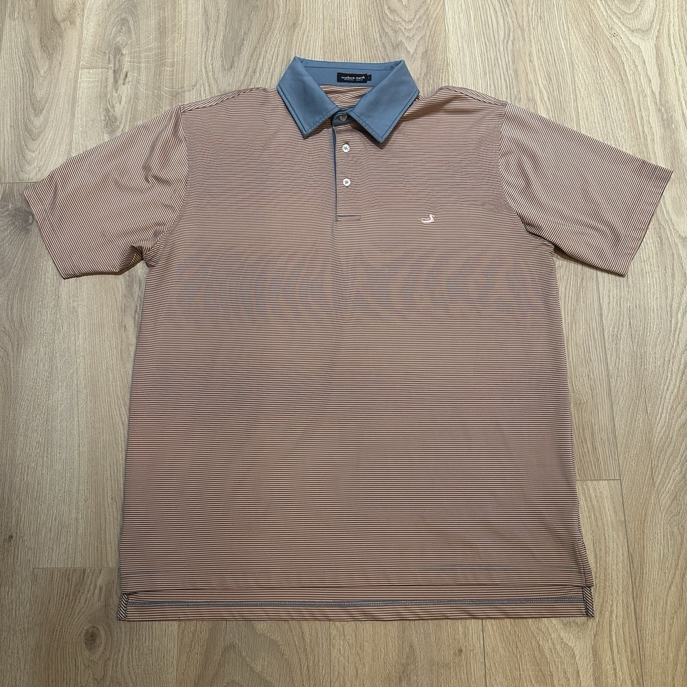 Southern Tide Shirt Men Large Performance Striped Polo Blue Orange Golf